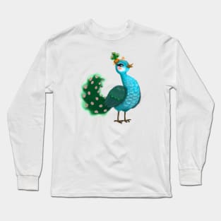 Cute Peacock Drawing Long Sleeve T-Shirt